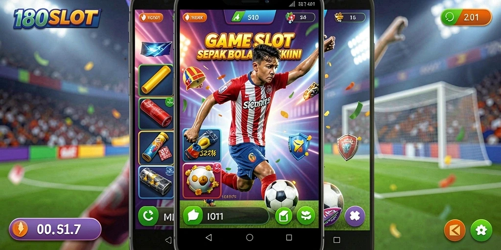 Screenshot gameplay 180SLOT yang menampilkan aksi slot bertema sepak bola.