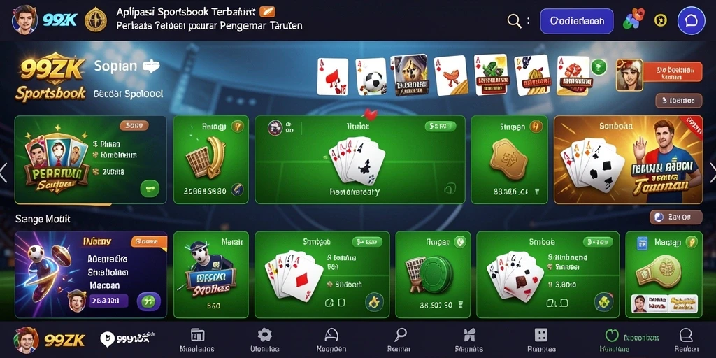 Tampilan utama aplikasi 99ZK dengan berbagai pilihan taruhan olahraga.