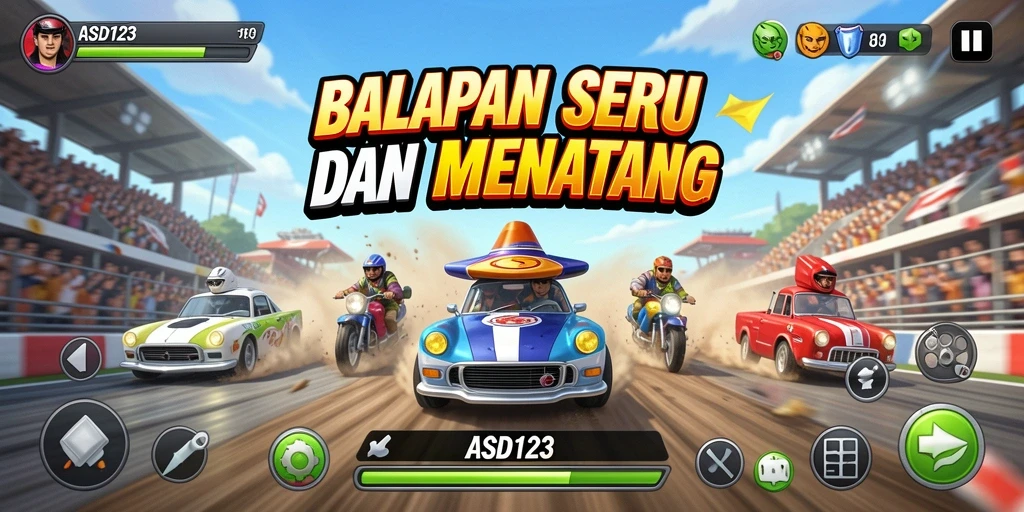 Screenshot gameplay <strong>ASD123</strong> menampilkan mobil dengan kecepatan tinggi di trek yang menantang.