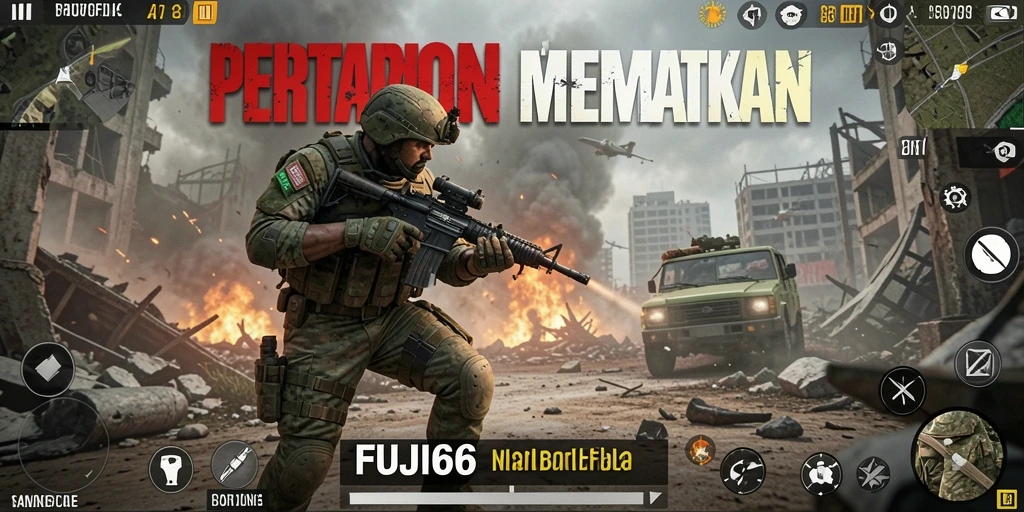 Tangkapan layar utama FUJI66 menampilkan aksi pertempuran intens di peta luas.