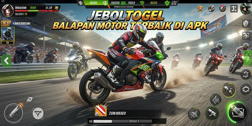 Screenshot utama JEBOLTOGEL menampilkan balapan motor yang seru dan mendebarkan.