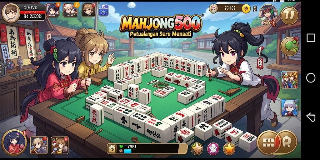 Tangkapan layar dari gameplay seru MAHJONG500 menggunakan karakter anime.