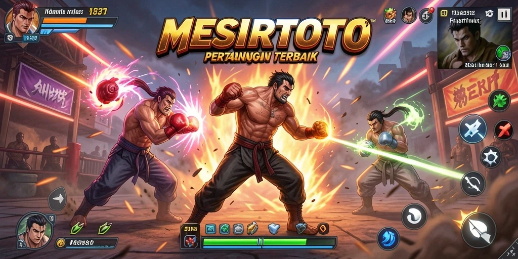 Screenshot gameplay MESIRTOTO yang menunjukkan pertarungan seru dan teknik karakter.