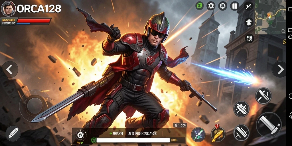 Screenshot gameplay ORCA128 menunjukkan aksi pertarungan yang mendebarkan.