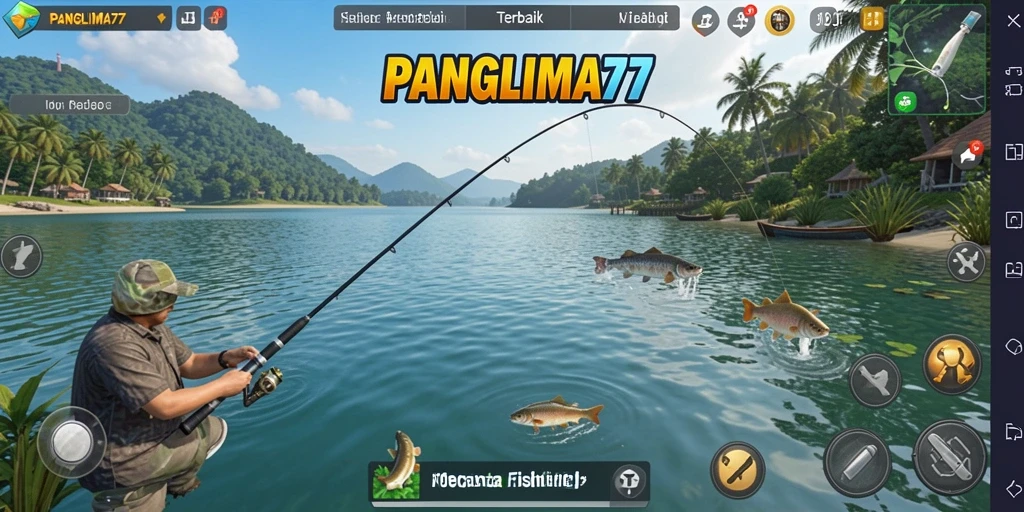 Tampilan mendebarkan dari gameplay PANGLIMA77 saat memancing di laut.