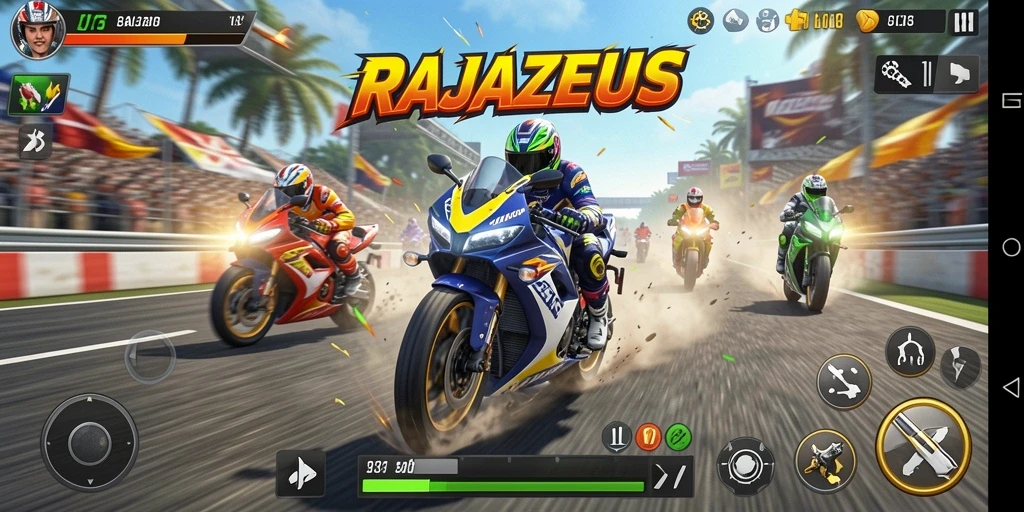 Screenshot menunjukkan balapan motor yang mengasyikkan dan realistis.
