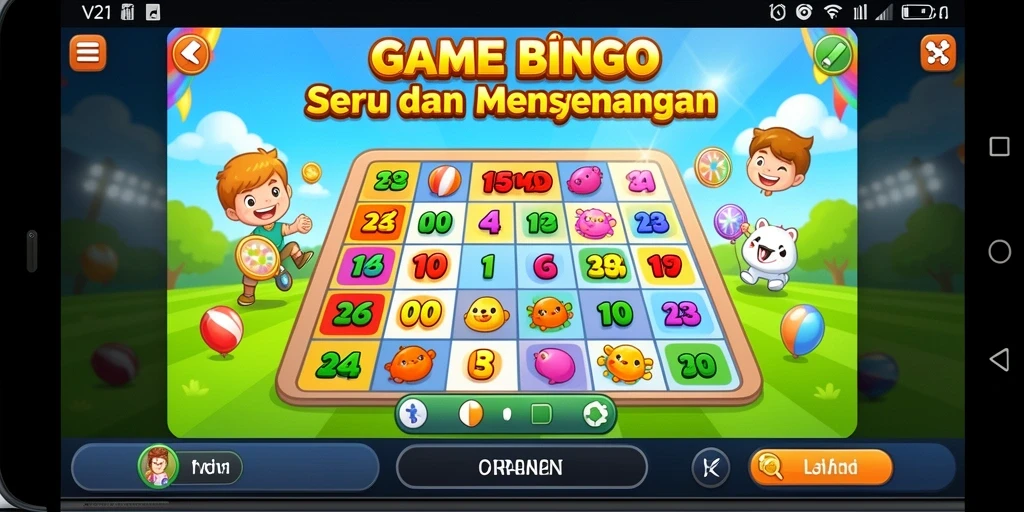 Screenshot V21 menampilkan gameplay seru Bingo dengan antarmuka yang menarik.