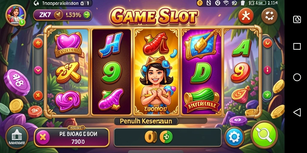 Gameplay ZK7 yang menarik dengan simbol slot berwarna-warni.
